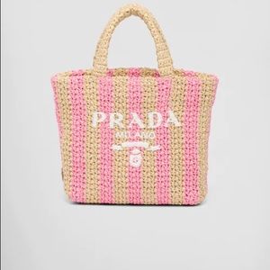 Prada Small Rafia Tote Pink/Natural